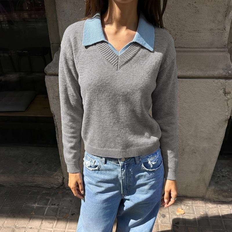 Women's Sweater, Color-Block, Long Sleeve for Fall and Winter