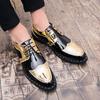 Men Gold Black Dress Shoes Formal Leather Brogue Wingtip Business Shoes Derby Men's Tuxedo Wedding Shoes Over Sized