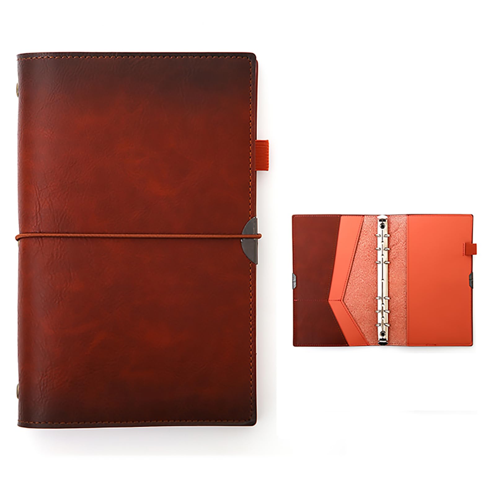 

MEMOKP Кожаный А6 Ежедневник Мемо Библейского размера с карманом для карточек Офисный Подарок на День рождения Планировщик Библейского размера, на кольцах, 6 отверстий, Книга, Блокнот, Сменные блоки,