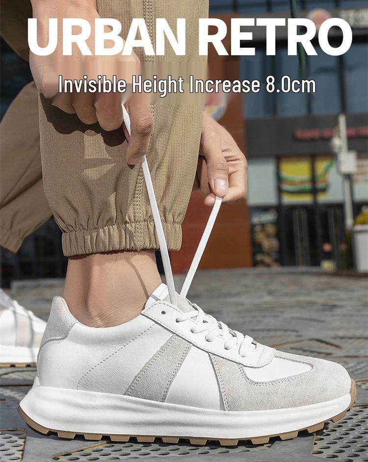 Men's White Breathable Thick-Soled Platform Sneakers - Discreet 8cm Height Boost Casual Dad Shoes