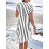 Western Style New Fashion Casual Loose Stripe Short sleeve Dress Single Breasted Short dress Striped Dress