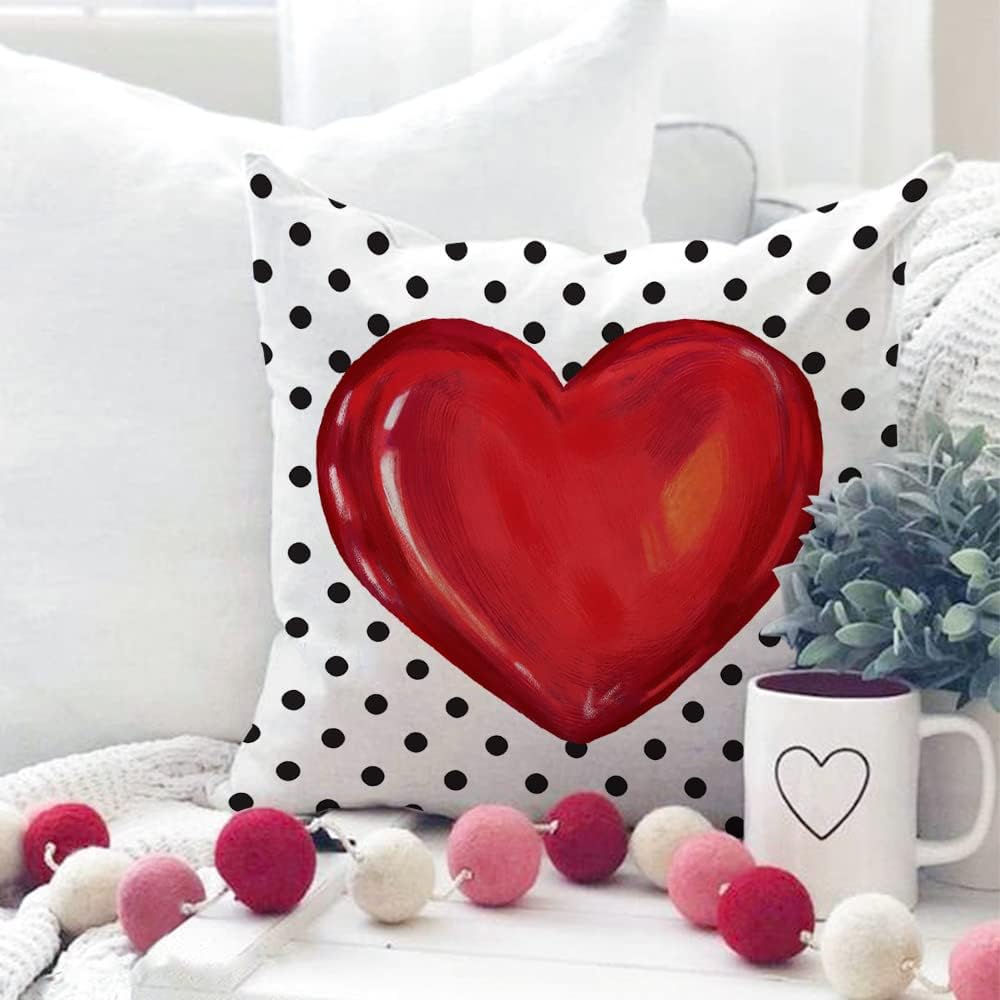 GEEORY Valentines Day Pillow Covers 18x18 Set of 4 Valentines Day Decor Polka Dot Red Love Heart Truck Hello Valentine Pillows Decorative Throw