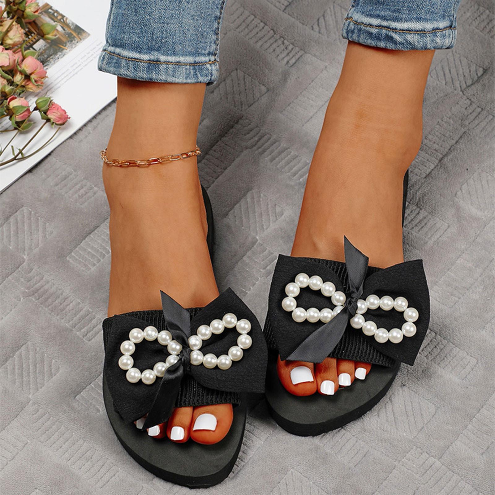 

Летние модные пляжные тапочки Новые тапочки на танкетке с бантом