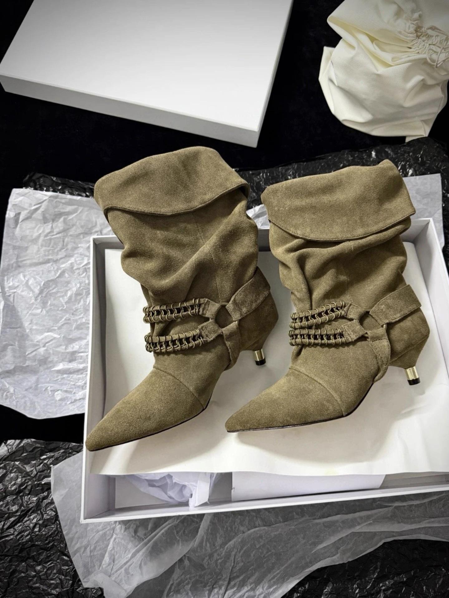 

Women s Autumn And Winter High-quality Suede Leather Fashion Ladies Short Boots Pointed High Heels Ankle Boots 40
