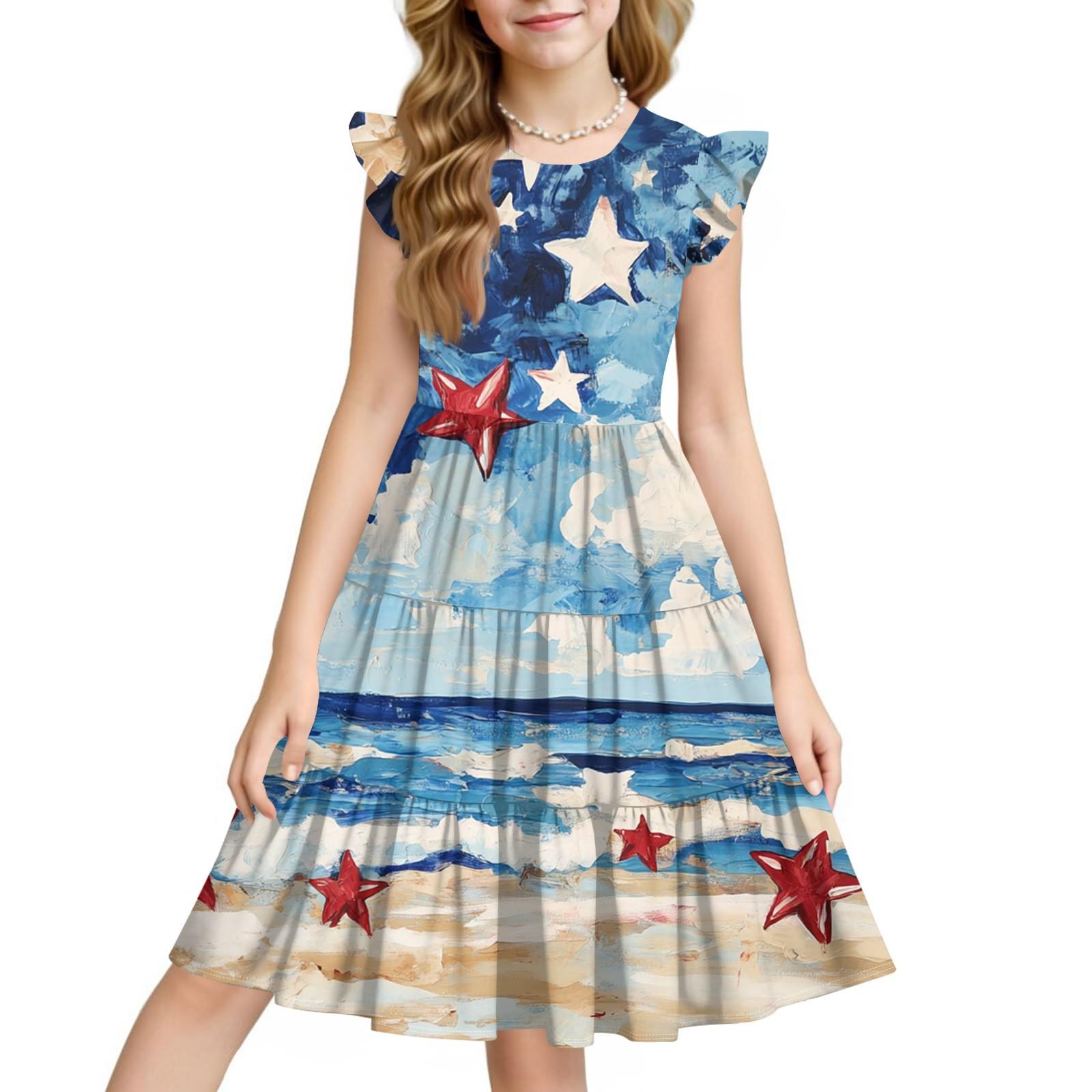 

Летнее детское платье для девочек, повседневное, на День независимости, милое платье принцессы с круглым вырезом 140