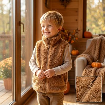 Children Clothing Autumn Winter Casual Velvet Vest for Boys and Girls Sleeveless Jacket Stand-up Collar Baby Faux Fur Vest Coats