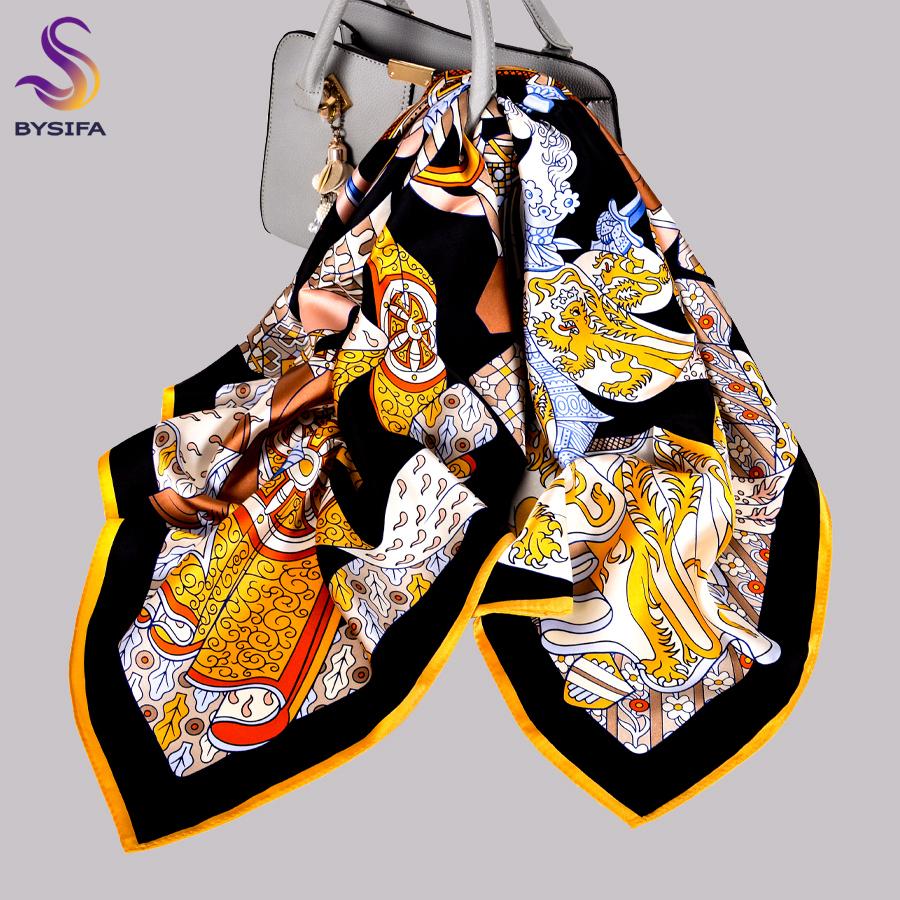

BYSIFA| New Orange Square Scarves Fashion Horse Design Ladies 100% Silk Scarf Shawl Printed 90*90cm Fall Winter Neck Scarf