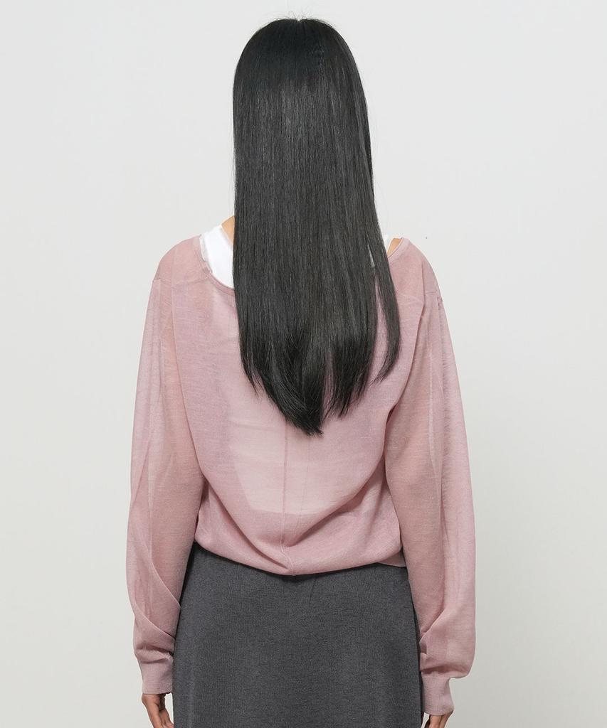 GENERALIDEA Deep V-Neck See-Through Knit Pullover [Ash Pink] / Gf2Lkp544