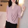Women's Shirt V-neck Chiffon Shirt Autumn Outfit Top Western Style Loose Fitting Shirt
