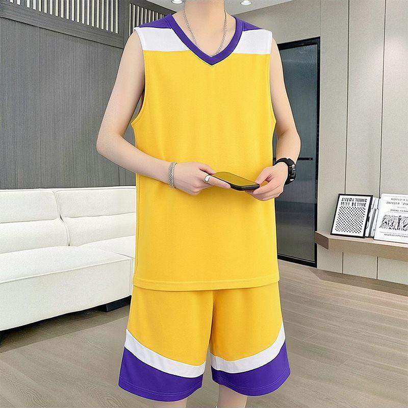 

11050 Men s Summer 2026 Ice Silk Quick-Dry Vest & Shorts Set for Basketball Training - Sleeveless & Loose Fit 4XL жовтий