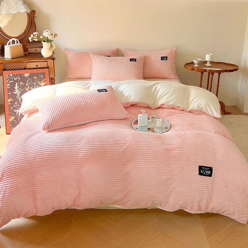 High Quality Milk Magic Velvet Winter Warm Thickened Double-sided Duvet Cover Coral Velvet Bed Hats Pillowcase Duvet Cover Four-piece Set