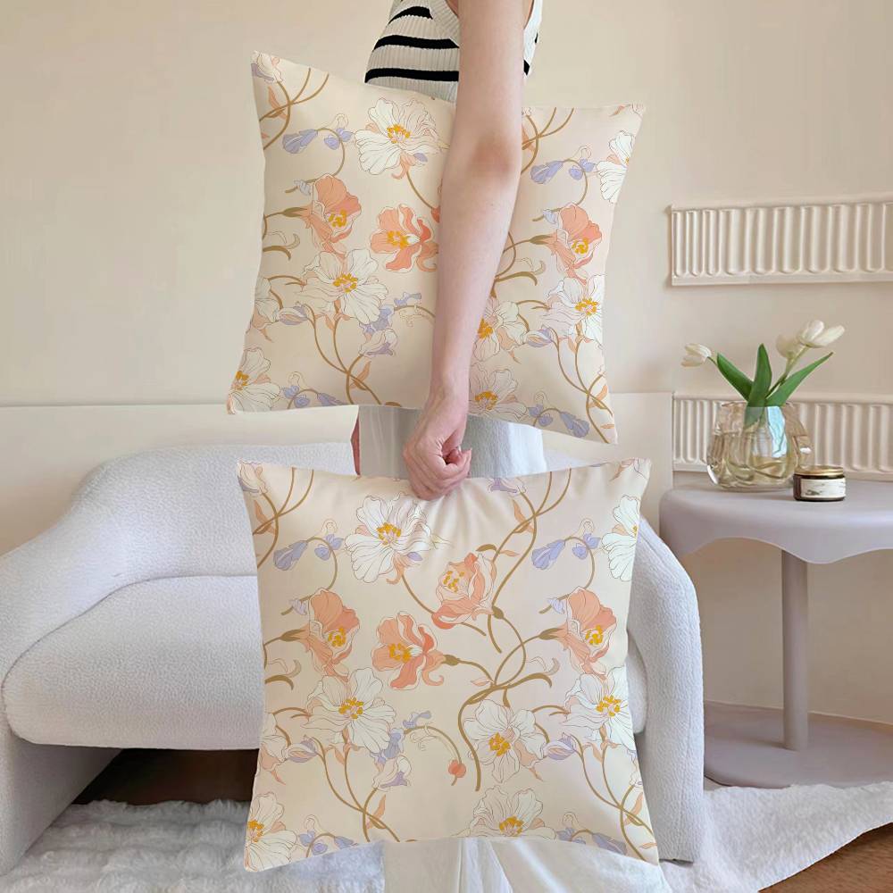 

Painting Flowers Pillow Case Anti-dustmite Pillowcase Invisible zipper silky Sofa cushion cover 12x12Inch