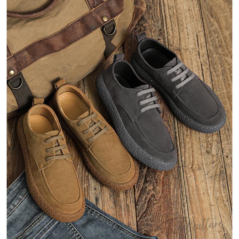 2024 Spring Cow Reversed Fleece Casual Shoes for Men's Korean Edition Lightweight and Breathable Soft Bottom Workwear Mens Shoes