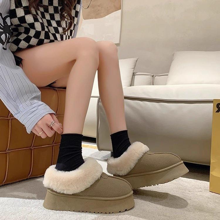 Snow Boots Women's New Winter Non-slip and Warm Flat-bottomed Muffin Thick-soled Small Short Boots and Bare Boots Cotton Shoes
