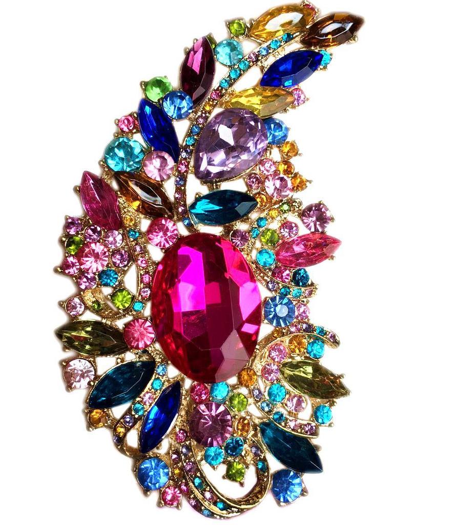 Luxury Full Crystal Exaggerated Broocch Badges For Women Men Elegant Rhinestone Waterdrop Pin  Lady Clothing Coat Corsages