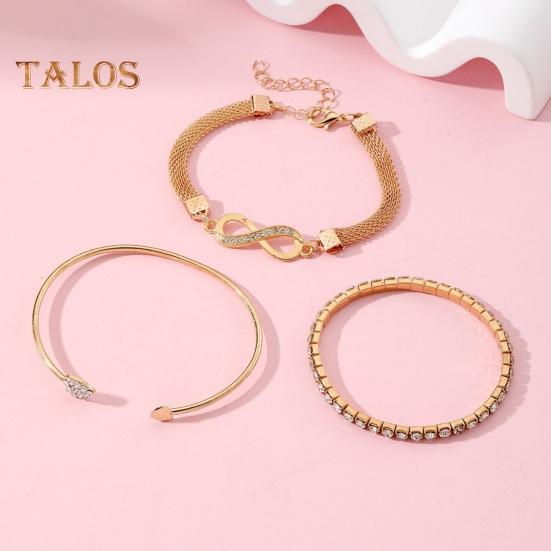 3 Pcs/Set Women Bracelets Rhinestone Decor Hollow Infinite Symbol Heart Adjustable Stackable Wrist Jewelry Lady Prom Party Wedding Bangle Set
