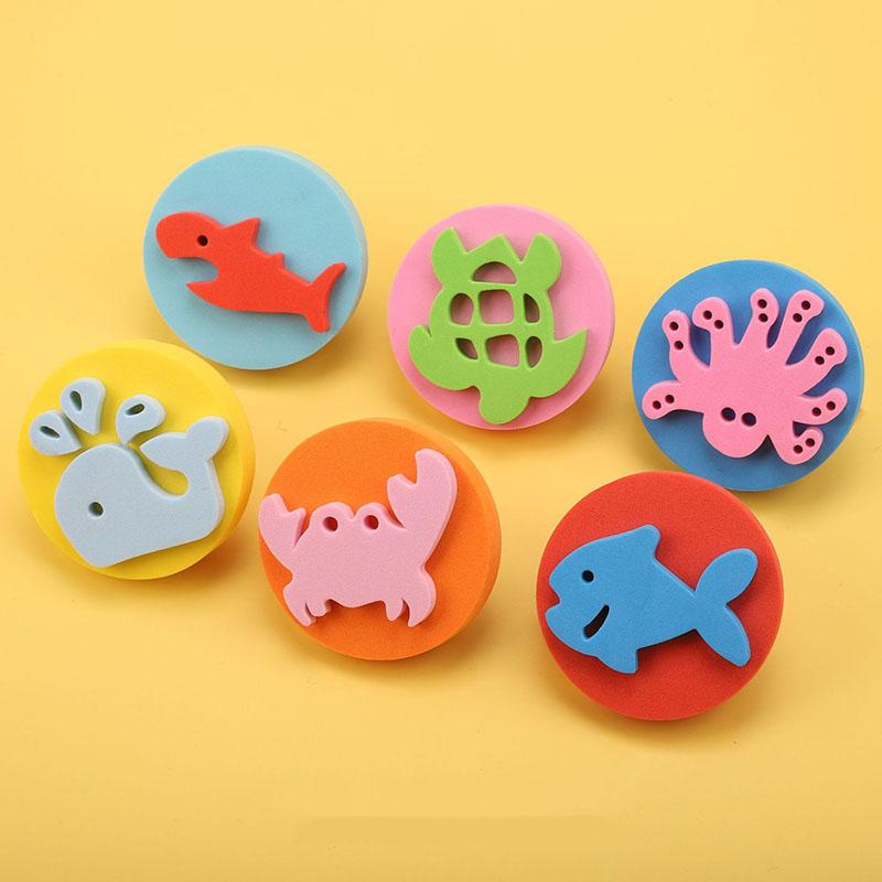 6 st/påse Skumstämplar för Målning Söta Djur Leende Ansikte Målar svampstämplar Konst Hantverk Ritverktyg Barn Leksaker för Tidig Utbildning