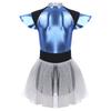 Womens Shiny Metallic Alien Cosplay Costume Fly Sleeve Halloween Party Leotard Tutu Dress