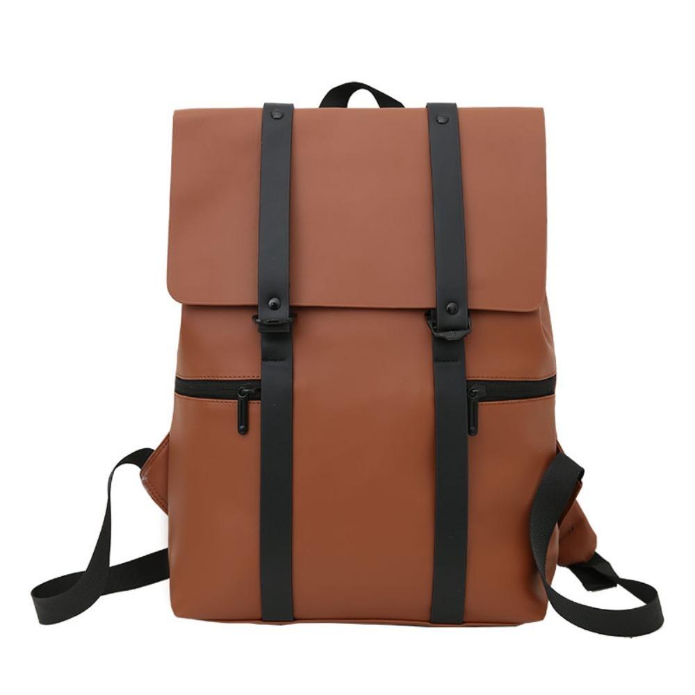 

Solid Color Travel Backpack Waterproof Leather Backpacks Conveneint School Bags Daily Commute коричневый