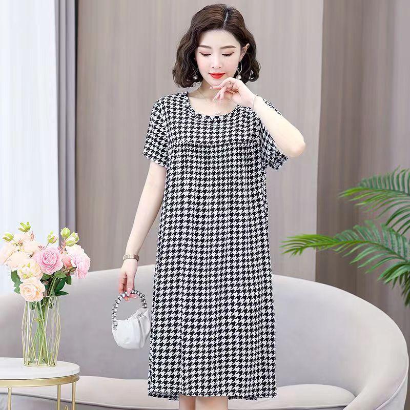 Women's Short Sleeve Women's Cotton Silk Nightgown Printed Summer Nightdress Home Clothes