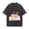 5 Minutes More Lazy Sleeping Cat Alarm Clock Humor Graphic Washed Vintage Short Sleeve Loose Streetwear Tee