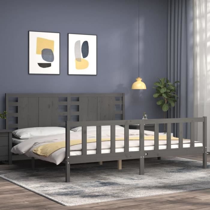 VidaXL Cadre de lit avec tête de lit gris 200x200 cm bois massif 3192838