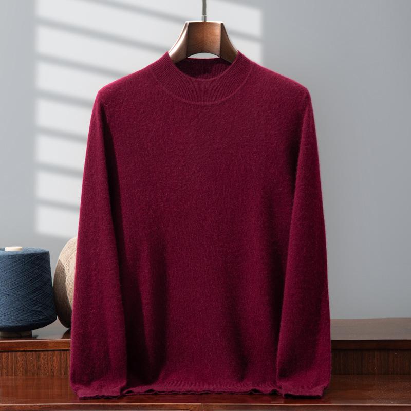Men's 100% Pure Cashmere Double-Layer Sweater, Semi-High Neck, 2025 Autumn/Winter Thick Knit Base Layer