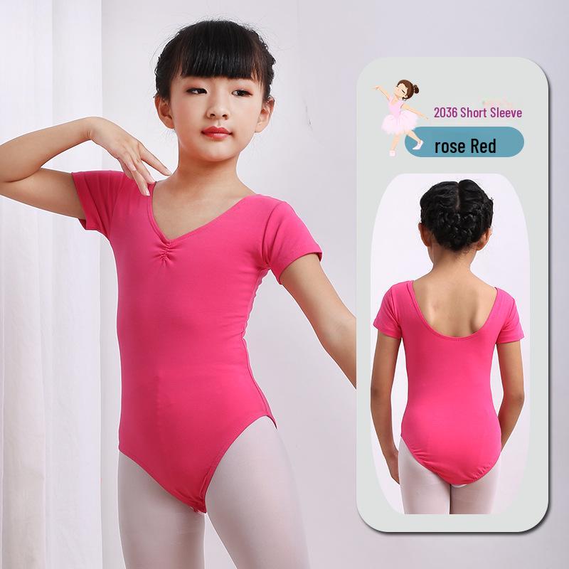Girls' Summer Ballet Dance Leotard - Short-Sleeved Gymnastics Jumpsuit for Children's Chinese Dance Training