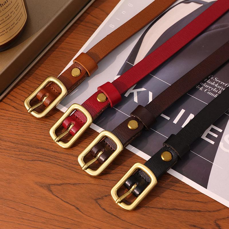 Dames Utsøkt Høy Kvalitet Allsidig Business Pendling Mote Ekte Skinn Tynt Belte for Damer Chic Dameskinnbelte Kuskinn