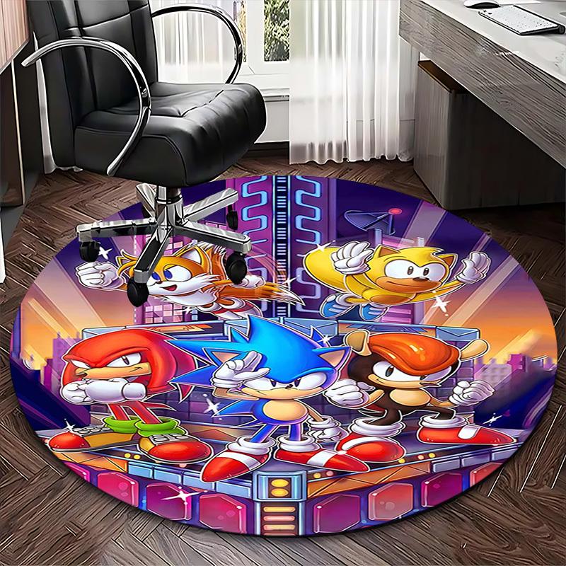 1pc Sonic the Hedgehog Anime Cartoon Design Round Carpet - Office Chair Mat, Non-Slip Rug for Home Decor, Living Room, Bedroom, Game Room, Dormitory,