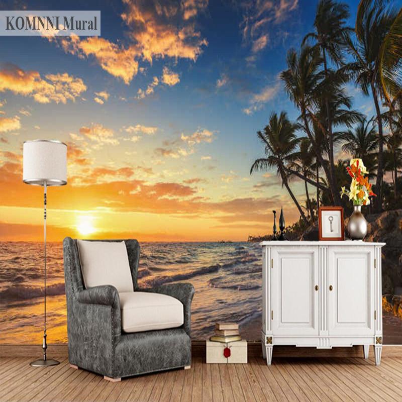 Tropical Island Beach Mural Sunrise Scenery 3D Wallpaper Living Room Bedroom Wallpaper Mural Home Decoration