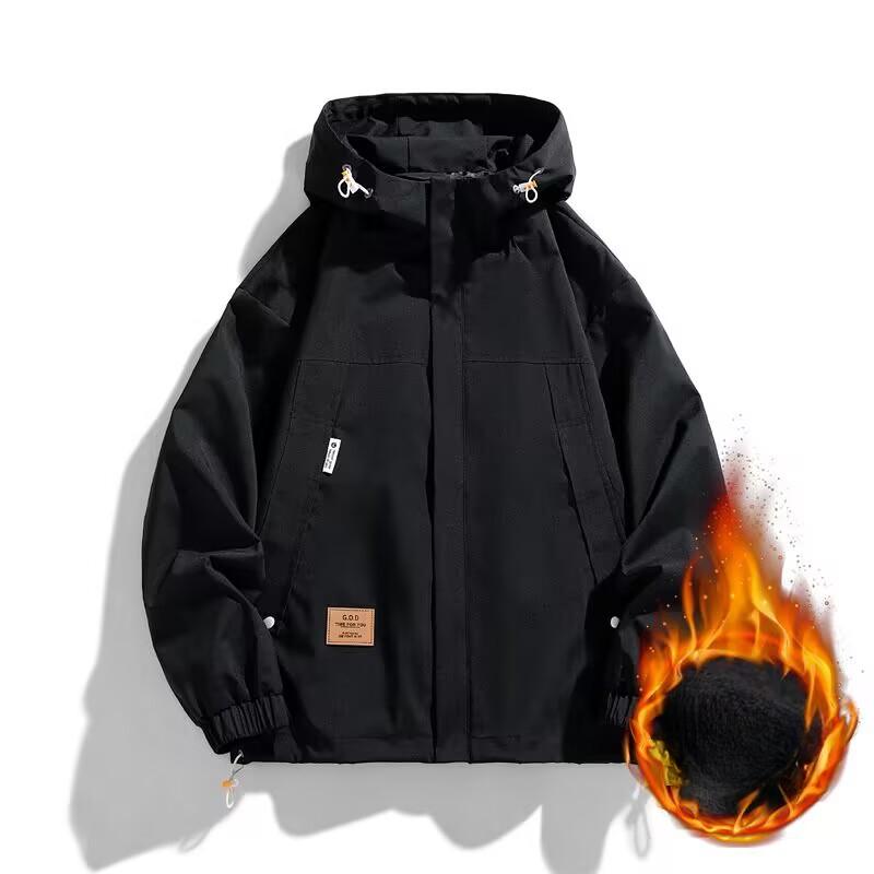Autumn and Winter Men's Jacket Hooded Sports and Casual Trendy Youth Plus Velvet Thickened Loose Large Size Jacket
