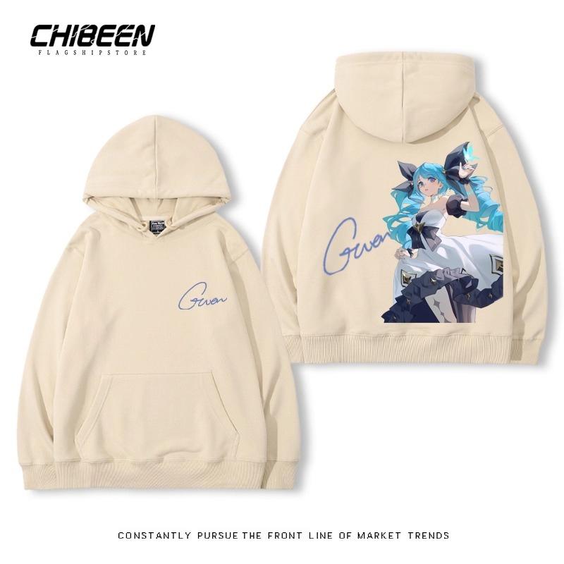 League of Legends LOL Lingluo Puppe Gwen Print Herren Kapuzensweatshirt Herbst und Winter Outdoor Plus Samt Locker Erwachsene Oberteile