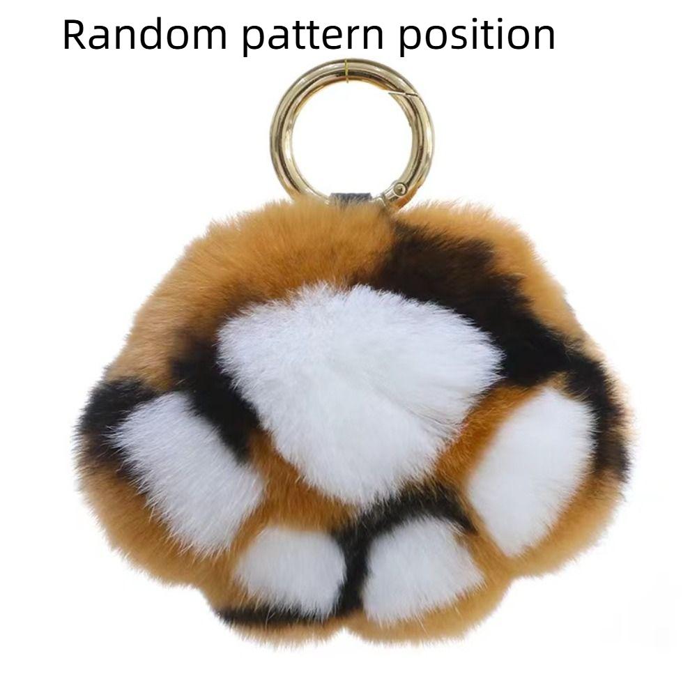 Furry Doll Tiger Tail Stuffed Keyring Stuffed Animal Plush Cat's Paw Pendant  Bag Ornaments
