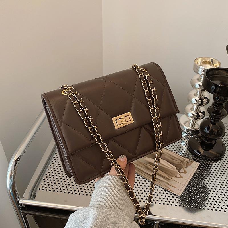 

Трендовая клетчатая сумка на цепочке через плечо - Стильный кроссбоди для ежедневных прогулок и поездок кофейный