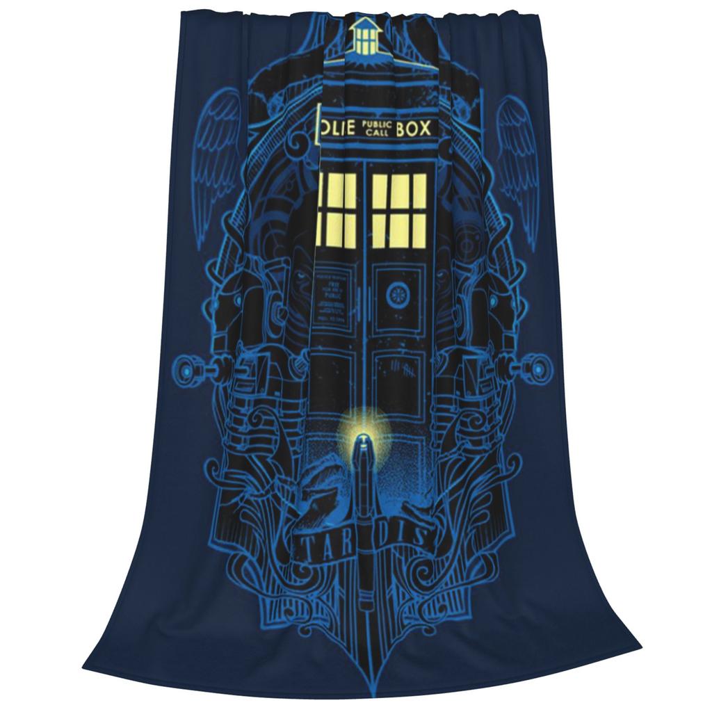 Time Traveler Flannel Throw Blanket Soft TARDIS Blue Design All Season Cozy Comfort for Doctor Who Fan Gift