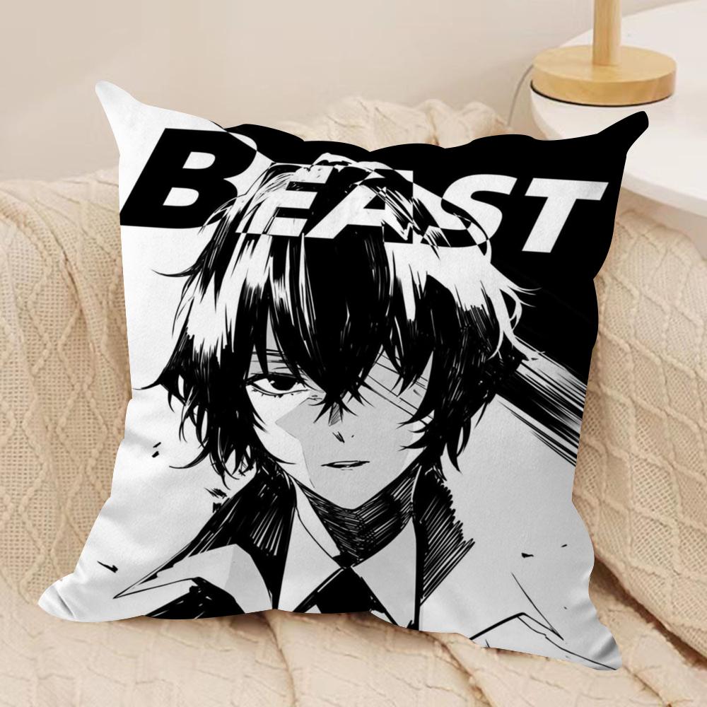 B-BunGo S-Stray Dogs Cushion Cover Soft Plush Fabric Double-Sided Printed Sofa Cushion Cover for All Seasons Home Decor Gift