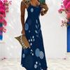 Women Plus Size Scoop Neck Strappy Sleeveless White Printed A Line Long Dress