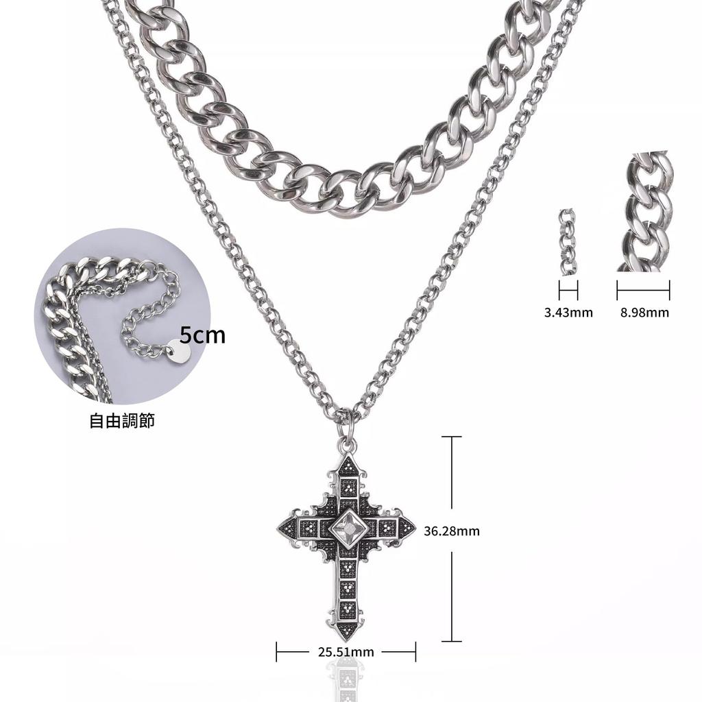 Naszyjnik Podwójny Łańcuch Popularny Kihei Szerokość Łańcucha Krzyż Naszyjnik Krzyż Wisiorek Stal Nierdzewna Hip Hop Raper Akcesoria Prezent Alergia na Metal