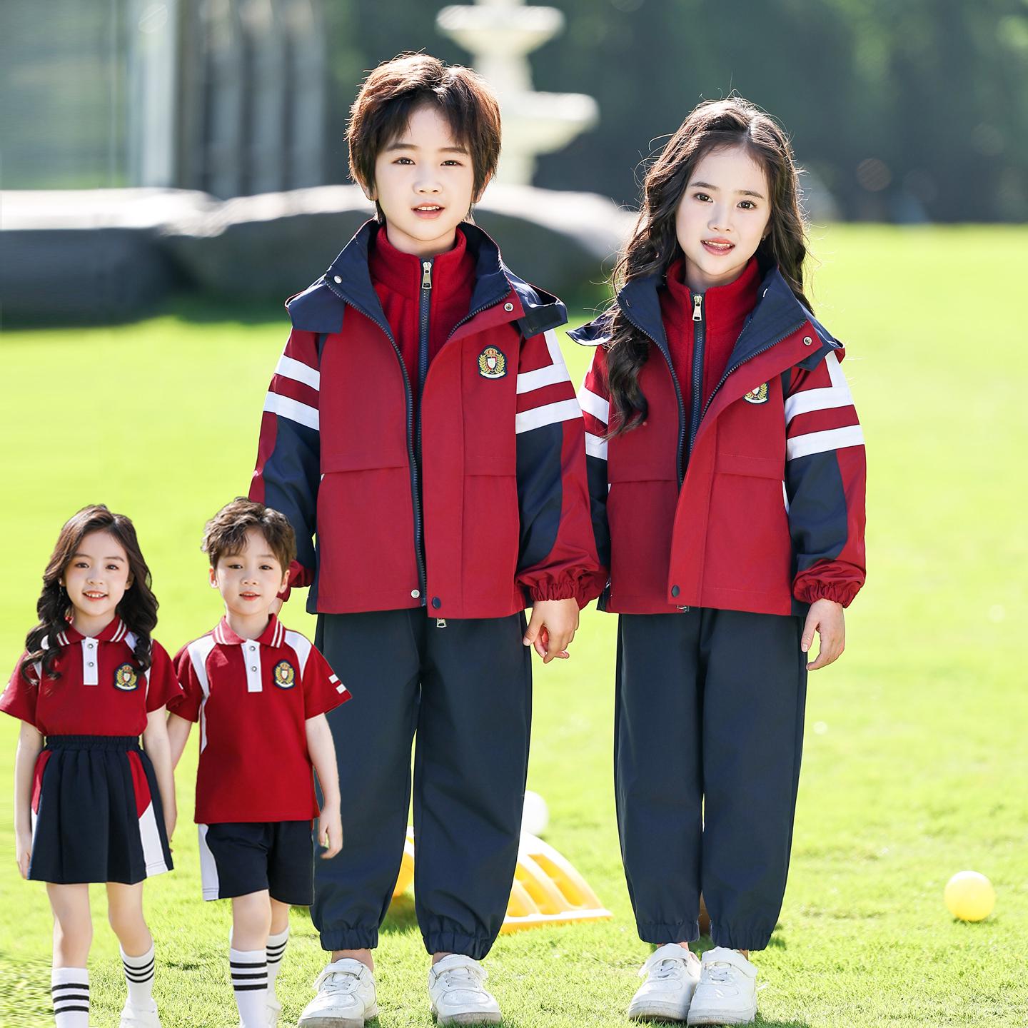 Комплект детской школьной формы: Демисезонный ветрозащитный костюм и демисезонный костюм-тройка для детского сада 100cm