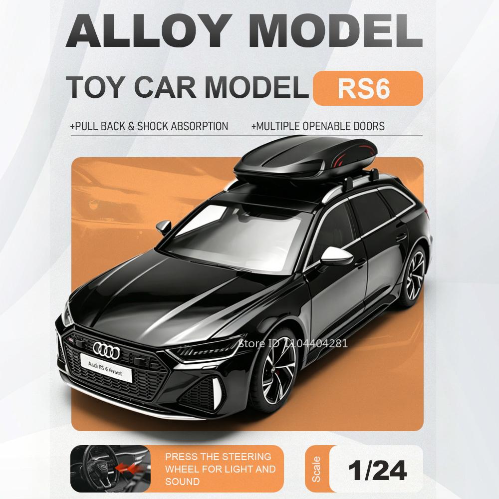 Linyi Toy Car Light 1:24 Rs6 Rs7 Alloy Diecast Model Toy Car Front Wheel Steering Shock Absorption Sound Pull Back Cars Festival Gift Ornament