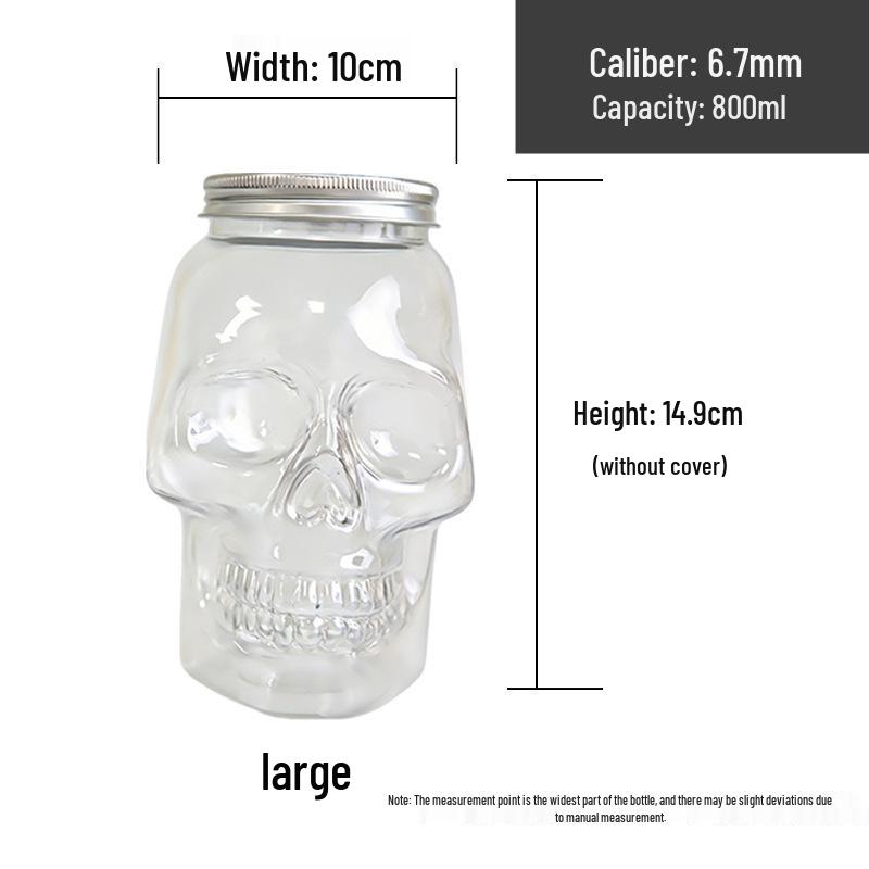 

Skull-Shaped Plastic Bottle with Lid for Juice, Milk Tea, or Cold Drinks – 350ml, 500ml, and 800ml Perforated aluminum lid