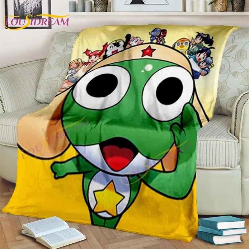 3D Cartoon Keroro Blanket Cute Frog Blanket Soft Lightweight Flannel Blanket for Living Room Bedroom Sofa Travel Camping Blanket