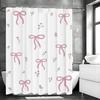 1 Piece Pretty Pink Floral Bow Printed Shower Curtain with 12 Hooks, Mildew Resistant and Waterproof Bathroom Decoration, Modern