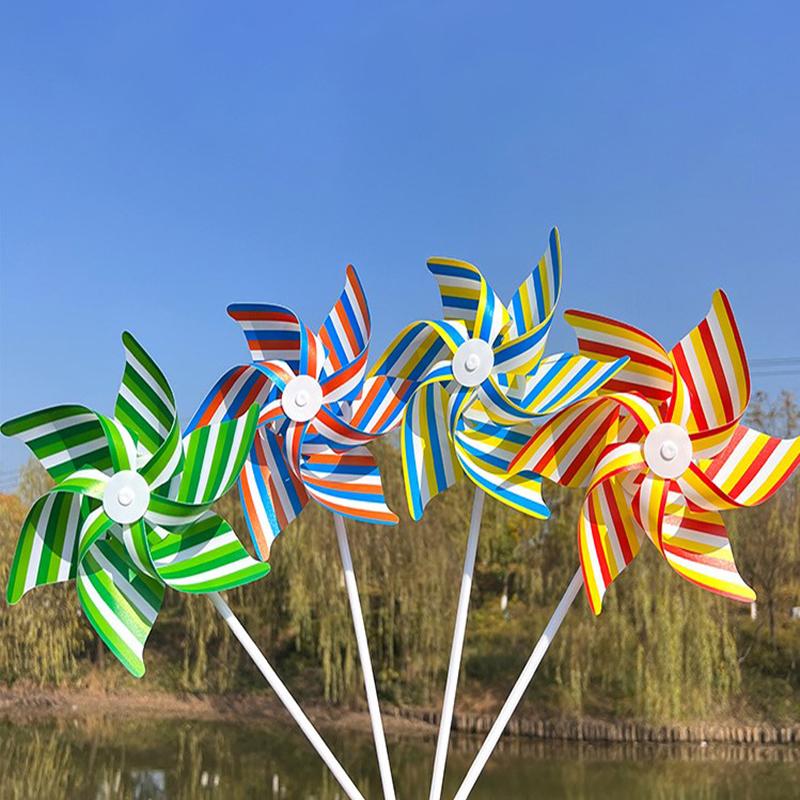 22Cm Six-Leaf Stripes Solid Color Small Plastic Hand-Held Windmills Garden Plant Flower Repellent Windmill Outdoor Decoration