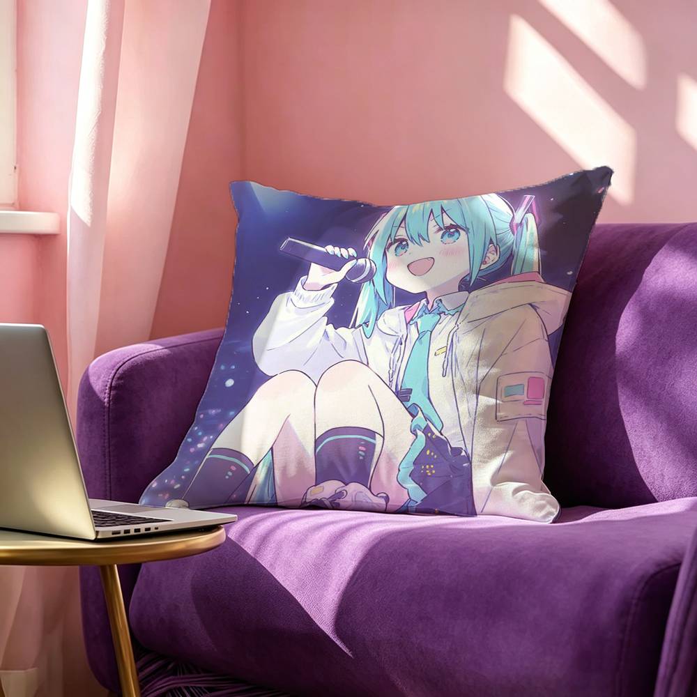 Kawaii Singer Miku-S Pillow Case Square Double-Sided Sofa Cushion Cover Bedroom Bedside Pillow