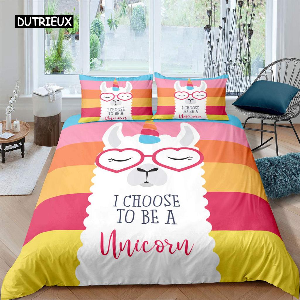 Alpaca Duvet Cover Set Cute Sloth Comforter Cover Cactus Funny Animal Bedding Set Polyester Love Heart Cartoon Style Quilt Cover