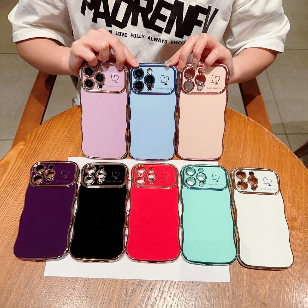 For iPhone 14 Pro Max Case Wave Frame with Love Heart Raised Camera Protection TPU Cover