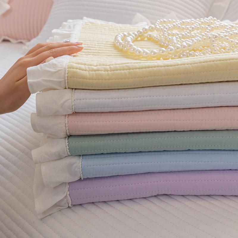 Universal Cotton Solid Color Sofa Cushion for All Seasons Korean Style Pastoral Fresh Ruffle Edge Non-slip Sofa Cushion Towel Full Cover