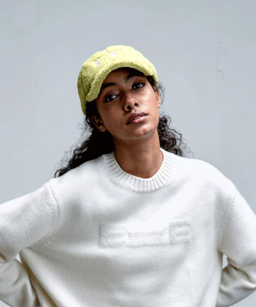 ERER Embroidered Detail Fleece Baseball Cap Yellow Green
